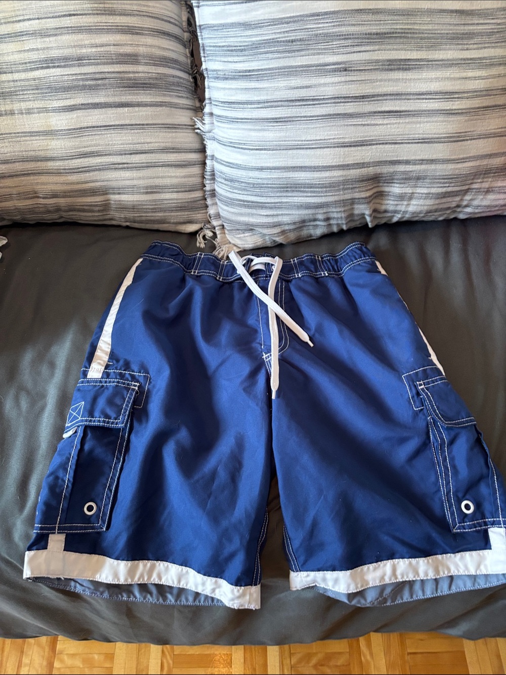 Old Navy Blue Cargo Swim Shorts with White Trim